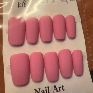 Pink Press On Nails - Matte Finish - Square Shape‎ - Nail Art